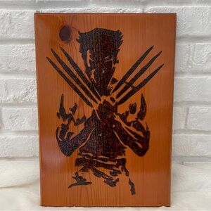Marvel X-Men Wolverine Wood Burning Drawing / Wall Decor w/ Hanging Hook + Stand